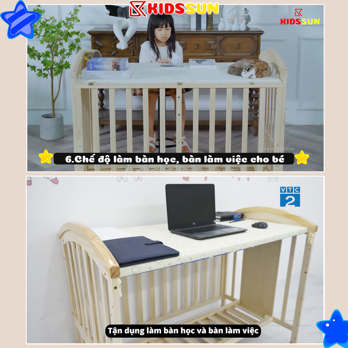Giường Cũi/ Nôi Cũi Đa Năng Cho Bé 6 Chế Độ Cỡ Lỡn RxDxC Lọt Lòng 62x114