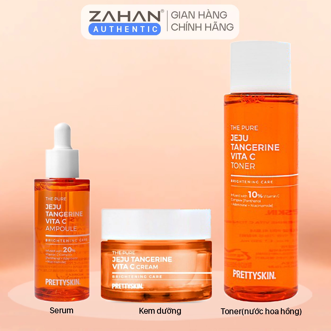 Combo sáng da tinh chất, kem dưỡng, nước hoa hồng THE PURE JEJU TANGERINE VITA C PRETTYSKIN