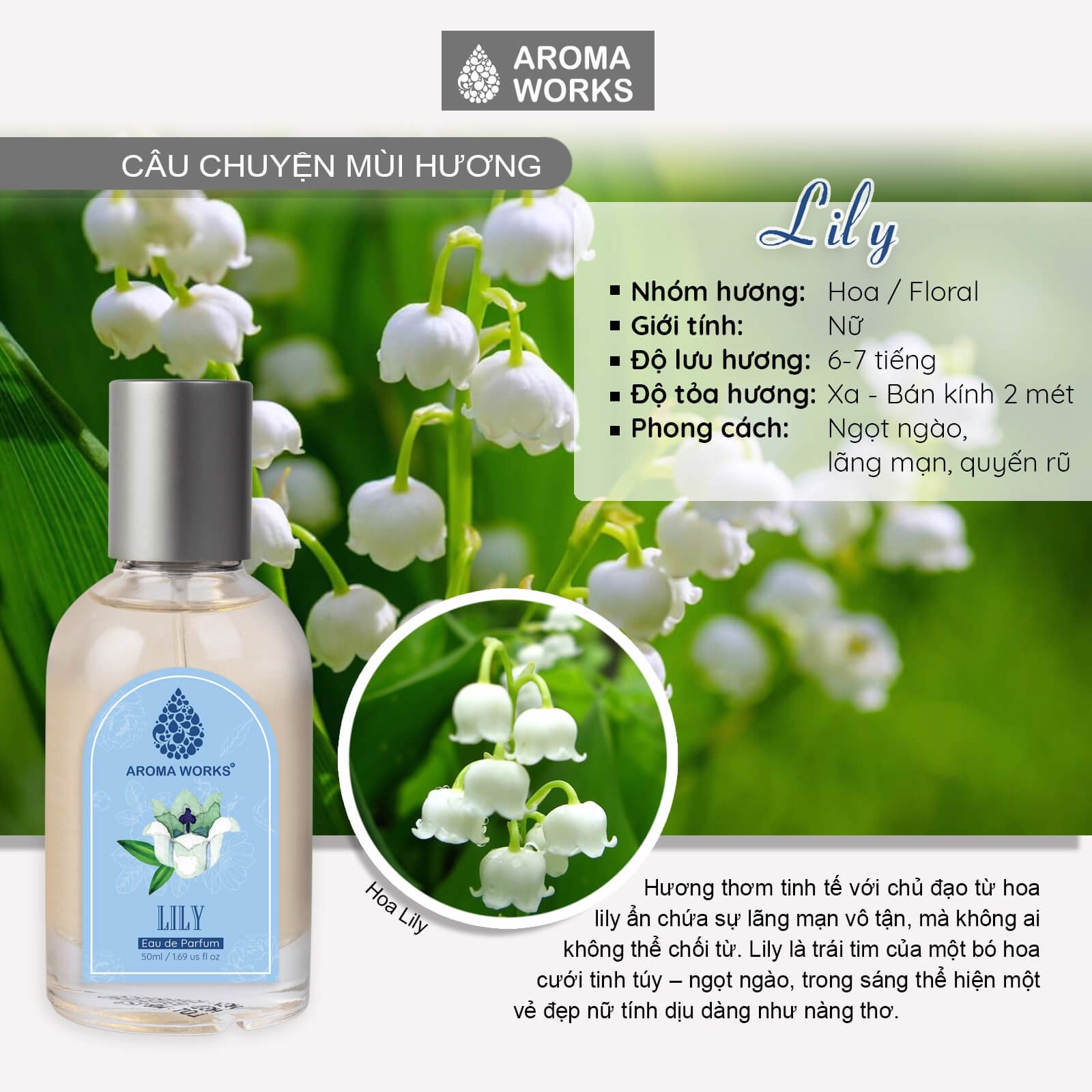 Nước hoa tinh dầu Aroma Works Lily Eau De Parfum lưu hương lâu