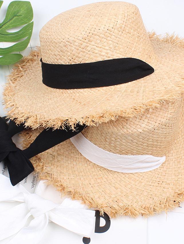 Mũ cói đi biển mũ cói raffia có dây nơ 04