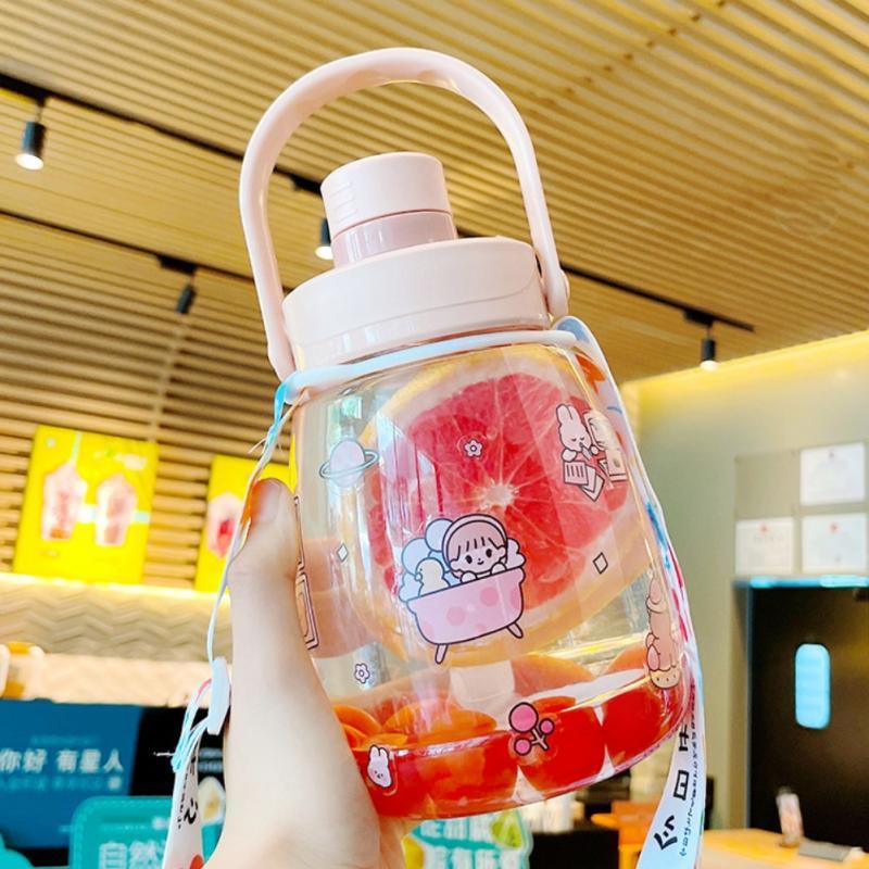 1100Ml Bình Nước Nhựa Ống Hút Nước Cup Nữ Lớn Di Động Dung Lượng Dây Đeo Bụng To Cốc Thể Thao Ngoài Trời Uống Ấm Siêu Tốc