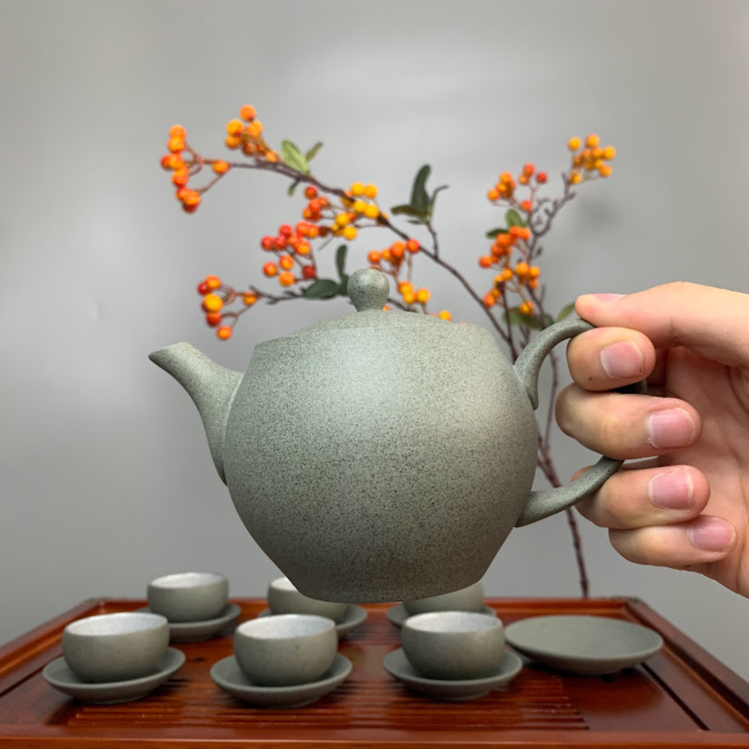 Bộ ấm chén uống trà cao cấp , bộ ấm trà Bát Tràng - hoàng sa thạch nguyên mộc