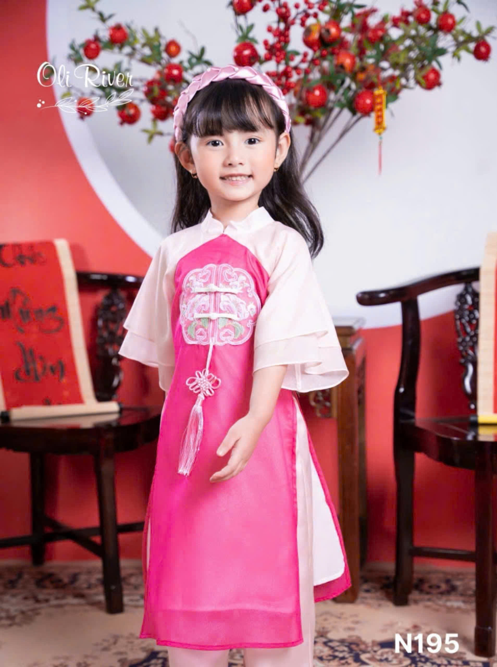 Áo dài cho bé gái mẫu Hoa mùa xuân xinh xắn diện lễ tết noel giáng sinh năm mới từ 12-42kg hàng thiết kế cao cấp