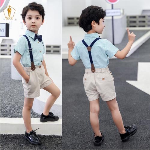 Set bộ gile bé trai TRAZ có 2 chi tiết, áo sơ mi, quần short phong cách Hàn Quốc đi chơi, sự kiện