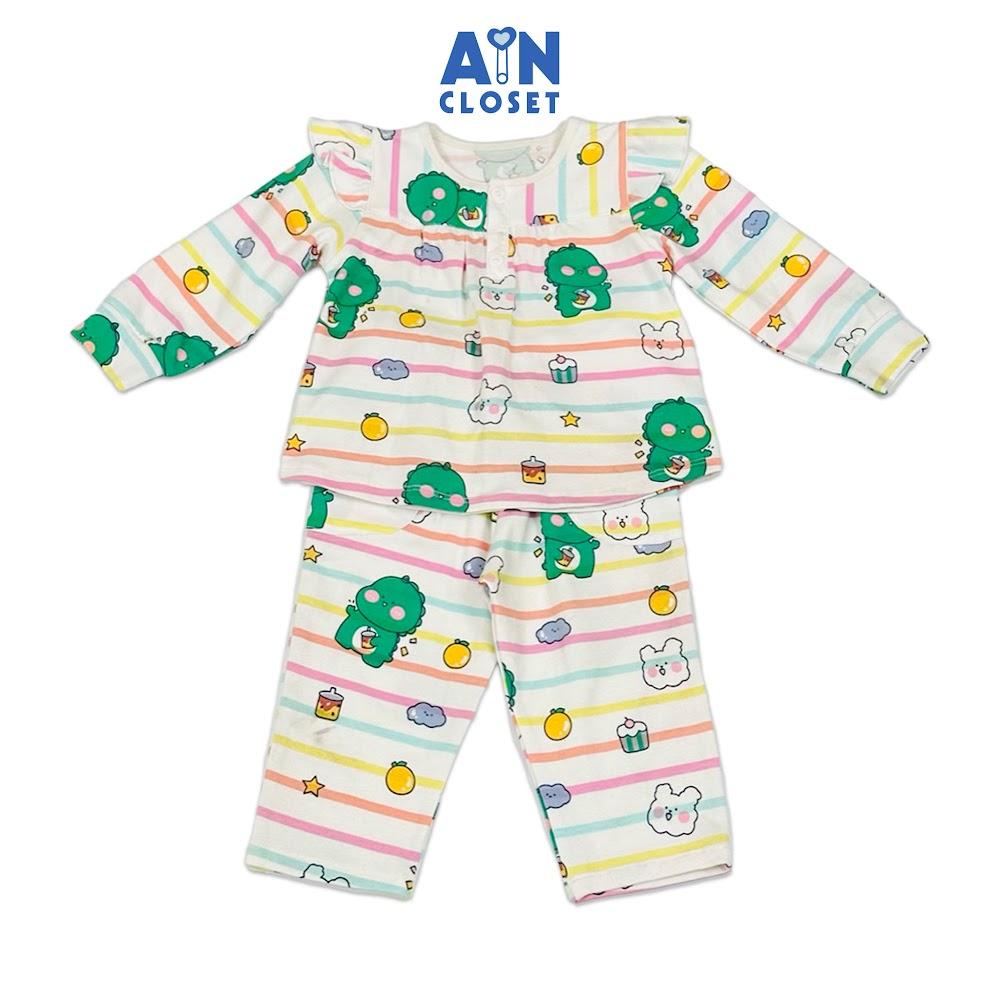 Bộ quần áo Dài bé gái hoạ tiết Bé Long Xanh Thun cotton - AICDBGZBU5ES - AIN Closet