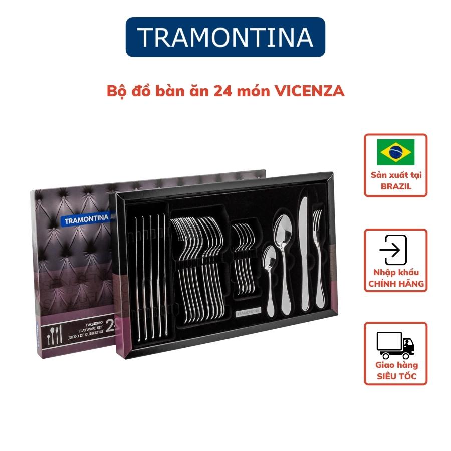 Bộ Dao Thìa Dĩa Ăn Bít Tết Tramontina VICENZA Gồm 24 Món Khắc Họa Tiết Sang Trọng Cao Cấp Phục Vụ Bàn Ăn Cho 6 Người Nhập Khẩu Chính Hãng Brazil