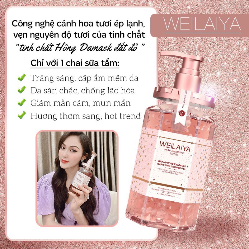 Mini Sữa tắm trắng da cánh hoa hồng Damask Weilaiya 9ml