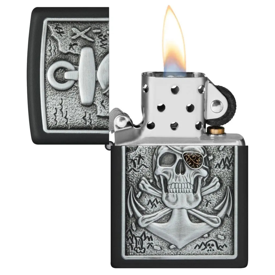 Bật Lửa Zippo In Hình Đầu Lâu Mỏ Neo Nổi Skull Anchor Emblem Design Chính Hãng Mỹ - Thiết Kế 3D Nổi, Sơn Đen Nhám, Chống Gió, Phong Cách Bụi Bặm