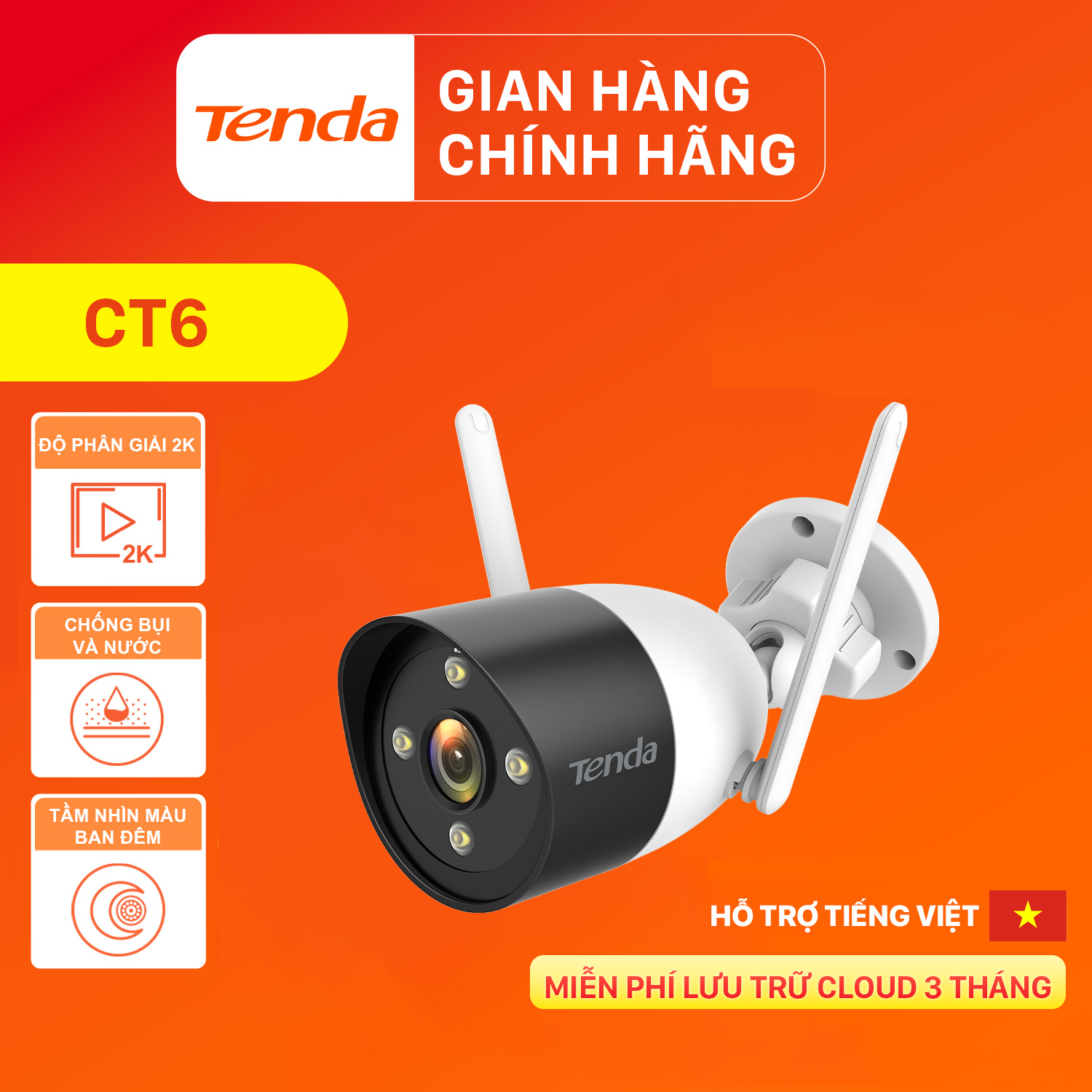 Camera Wifi Ngoài Trời Tenda CT6 Độ Phân Giải 2K - Hàng Chính Hãng