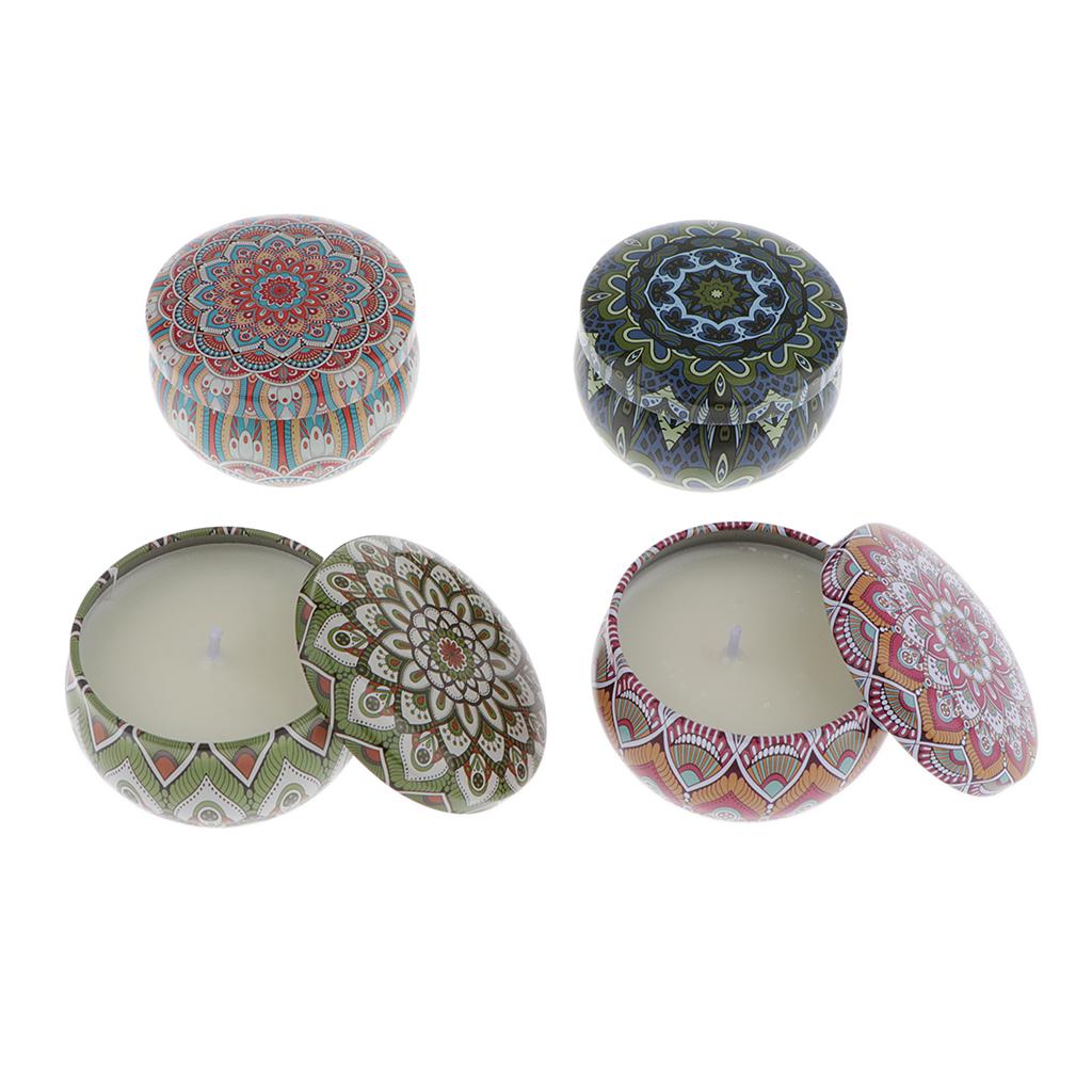 4 Pieces National Style Scented Candle Natural Soy Wax Portable Tin Candles
