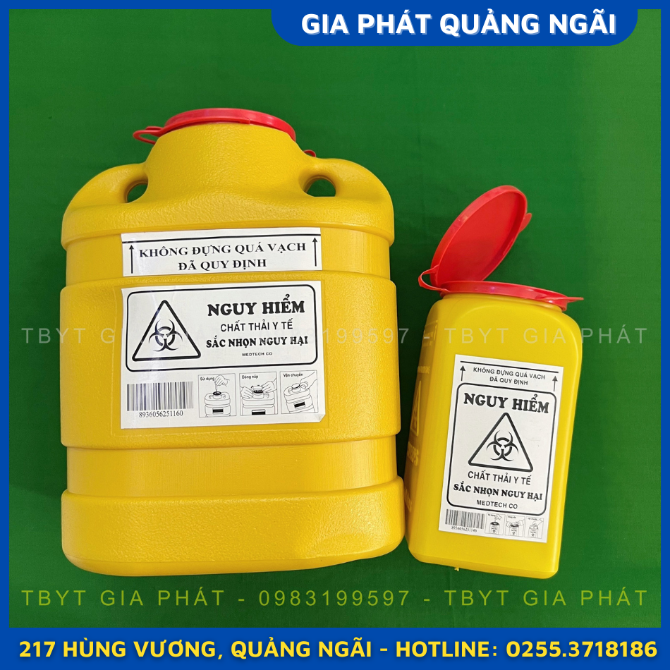 BÌNH HỦY KIM NHỰA 6,8 LÍT & 1,5 LÍT HỘP ĐỰNG KIM AN TOÀN RÁC THẢI Y TẾ