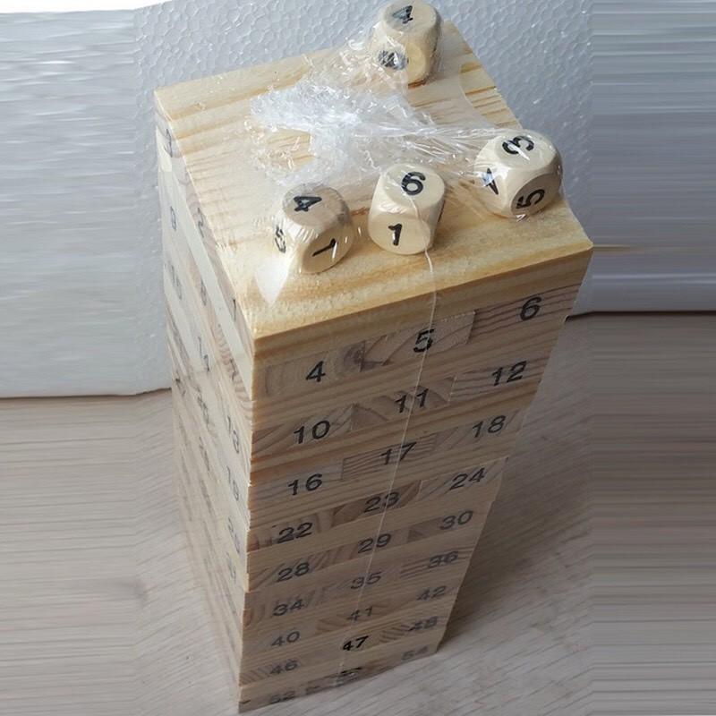 Rút gỗ domino gỗ cho bé học số 48 thanh to cỡ đại(kèm 4 xúc xắc)