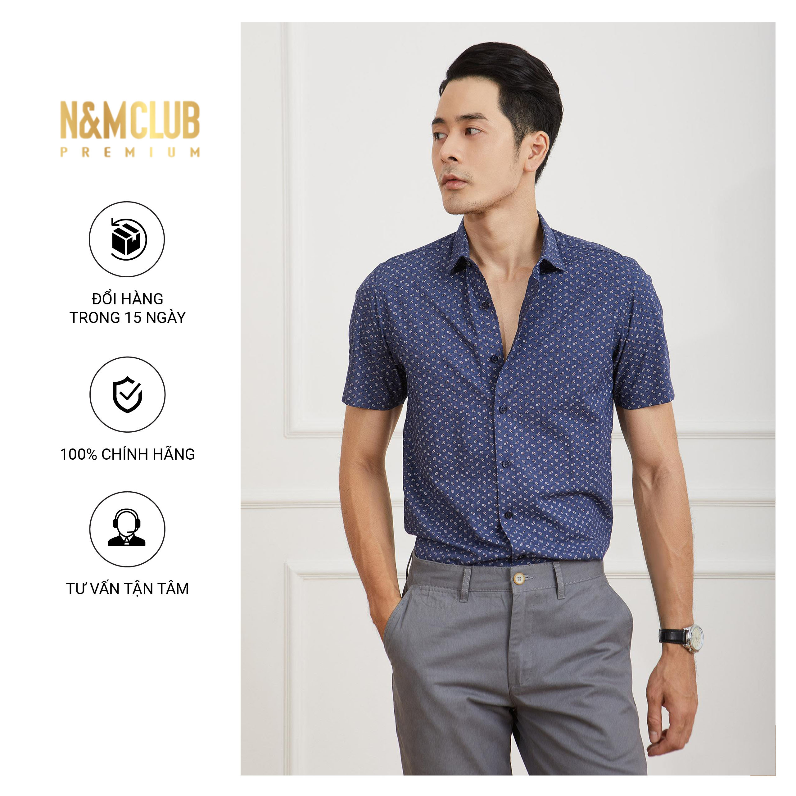 N&amp;M CLUB Áo Sơ Mi Nam Tay Ngắn chất liệu Bamboo cotton 2105041