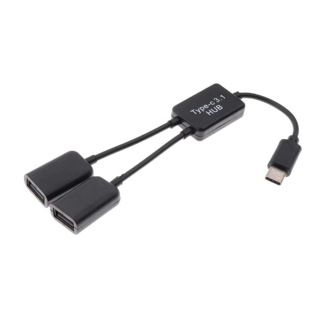 2 in 1 Type C to Dual USB Adapter Power Charger OTG Cable Splitter Adapter