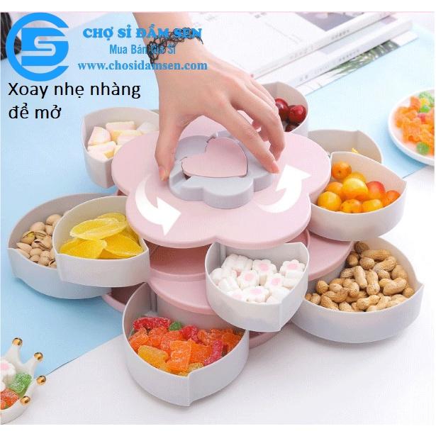 Khay mứt Tết, Hộp mứt xoay 2 tầng xòe hình cánh hoa xinh xắn , sắp xếp bánh kẹo gọn gàng G259-HMXoay2T