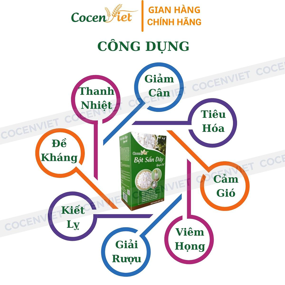 Bột Sắn Dây Nguyên Chất CocenViet, 1kg Bột Sắn Dây Ta Hải Dương Loại 1 Thanh Nhiệt Giải Độc Bổ Sung Dưỡng Chất Tăng Sức Đề Kháng Tốt Cho Sức Khỏe. Sản Phẩm Đã Kiểm Nghiệm An Toàn Thực Phẩm.