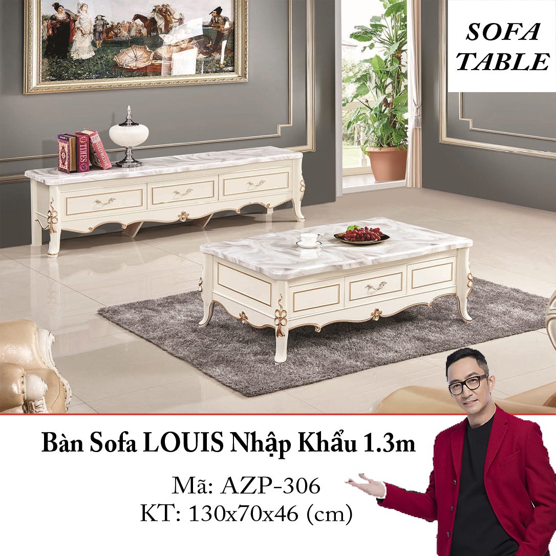 Bàn Sofa LOUIS Mặt Đá Size 1.3m / 2 Ngăn Kéo / Dòng Cao Cấp - Hàng Nhập Khẩu AZP-T306