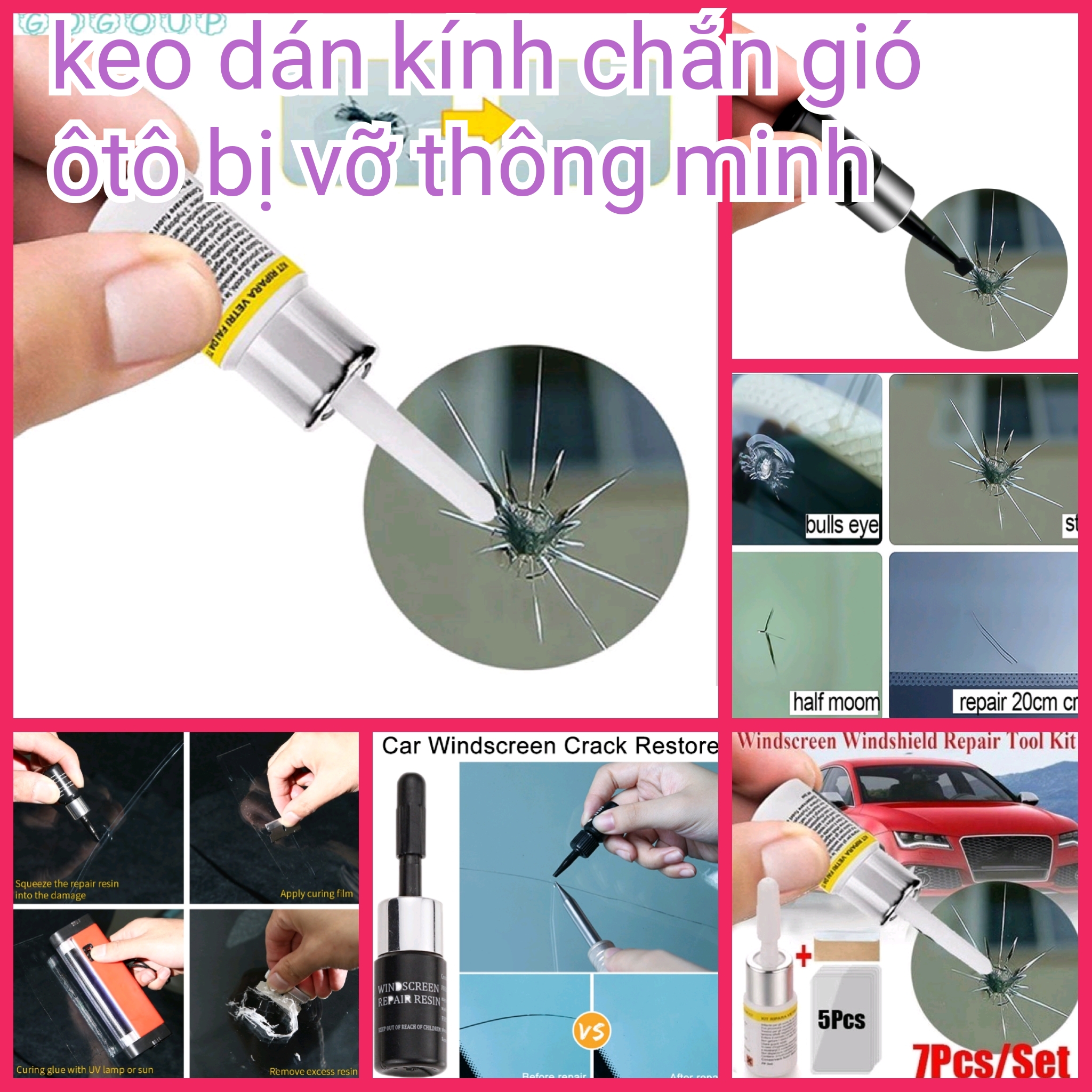 SIÊU PHẨM VỚI 1 CHAI KEO CHUYÊN DÁN VÀ SỮA CHỮA CÁC VẾT NỨT VỠ Ở KÍNH CHẮN GIÓ XE HƠI ÔTÔ HÀNG CHUẨN