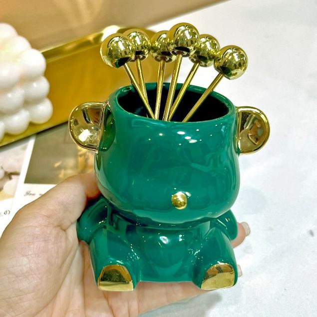 Hũ sứ hình Gấu Bearbrick kèm 6 nĩa thìa Cao Cấp
