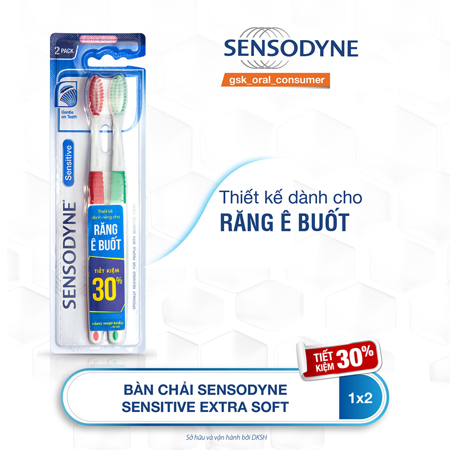 Bộ 2 bàn chải cho răng ê buốt Sensodyne Sensitive Ex Soft đầu lông tròn siêu mềm (Màu Ngẫu Nhiên)