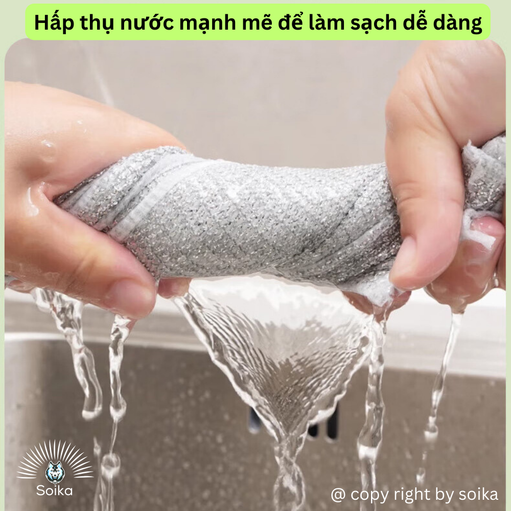 Khăn Lưới Bạc Rửa Chén, Khăn Lau Bếp Kim Loại Giẻ Rửa Bát Chén Dĩa Chất Liệu Sợi Bạc Soika SK-A02