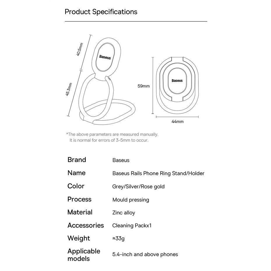 Nhẫn Đỡ Điện Thoại Baseus Rails Phone Ring Xoay 360 Độ Chất Liệu Kim Loại Đa Năng Phù Hợp Mọi Loại Điện Thoại - Hàng Chính Hãng