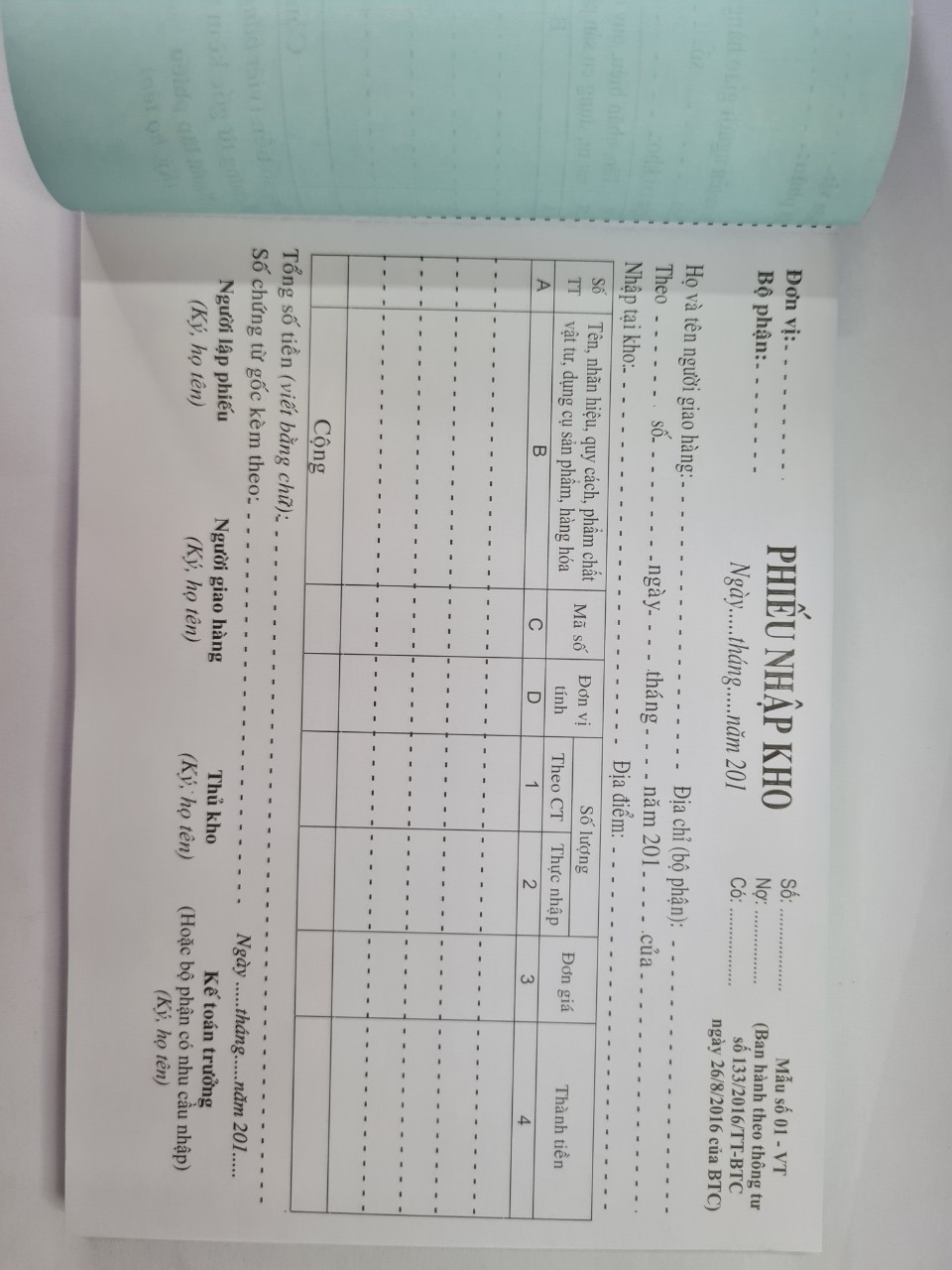 Combo 5 quyển Phiếu nhập kho 3 liên A5-100 trang