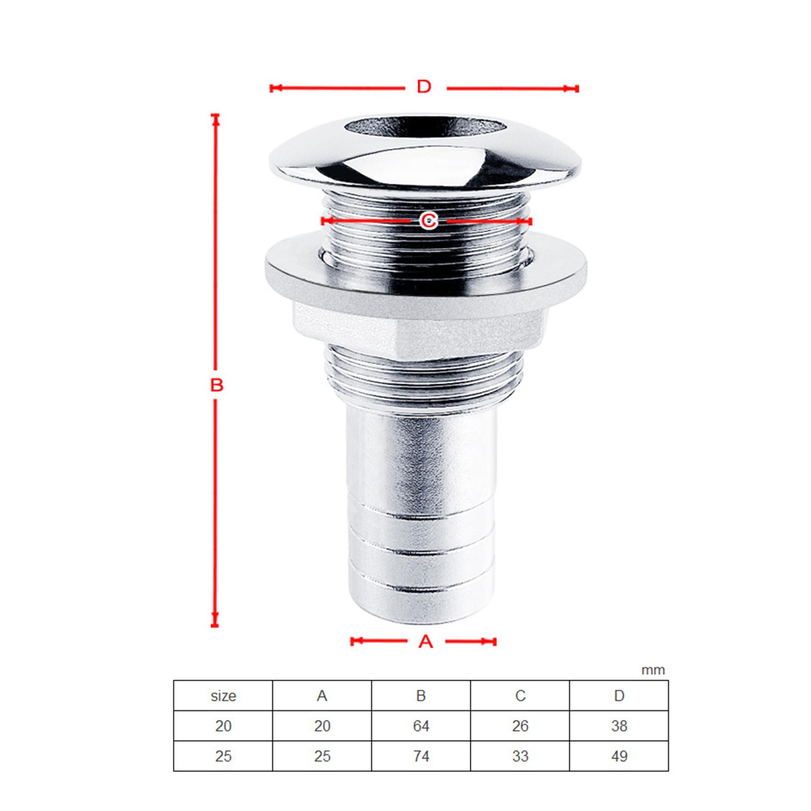 Replacement Marine Hardware Stainless Steel Yacht Thru Hull Plumbing Fitting Water Outlet Port Rust Proof for 3/4" or 1" Hose Outdoor Boat Accessories