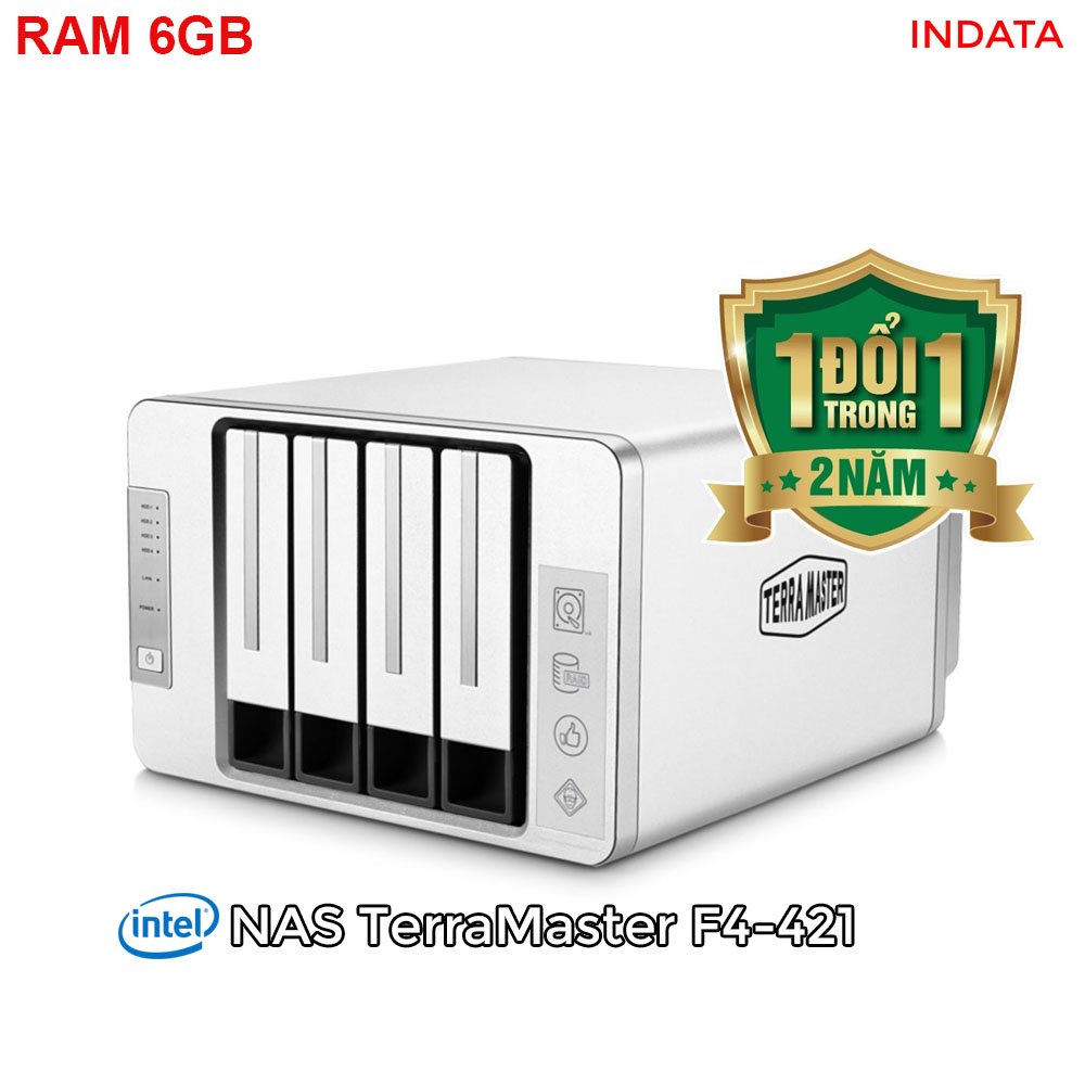 Bộ lưu trữ mạng NAS TerraMaster F4-421, Intel Quad-core CPU 1.5GHz, 6GB RAM, LAN 4x 1GbE, 4 khay ổ cứng RAID 0,1,5,6,10,JBOD,Single - Hàng chính hãng