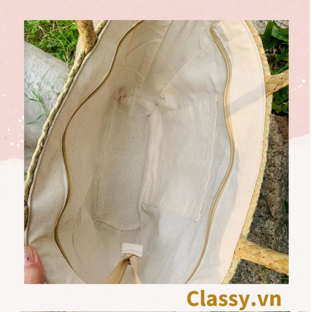 Túi cỏ bàng dáng bầu Classy , có lớp lót làm từ cỏ bàng 100% thiên nhiên, từ bàn tay thợ thủ công Việt Nam T985