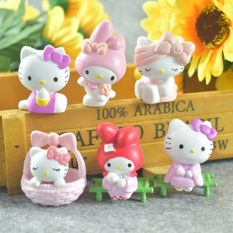 Bộ 6 Mô Hình Mèo Hello Kitty Trang Trí Xe Hơi , Bánh Sinh Nhật - Mẫu 1