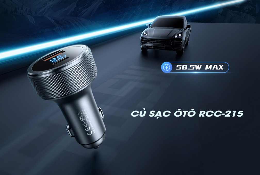 Tẩu sạc nhanh Ôtô 2 cổng 58.5W - Củ Sạc Nhanh Xe Hơi USB Và Type Remax RCC-215 - Hàng Chính Hãng