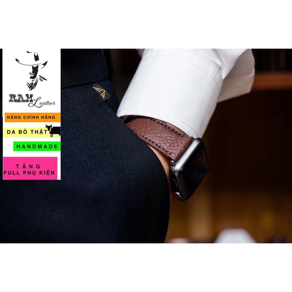 Dây đồng hồ da bò thật nâu hạt handmade RAM 1951-chính hãng RAM leather