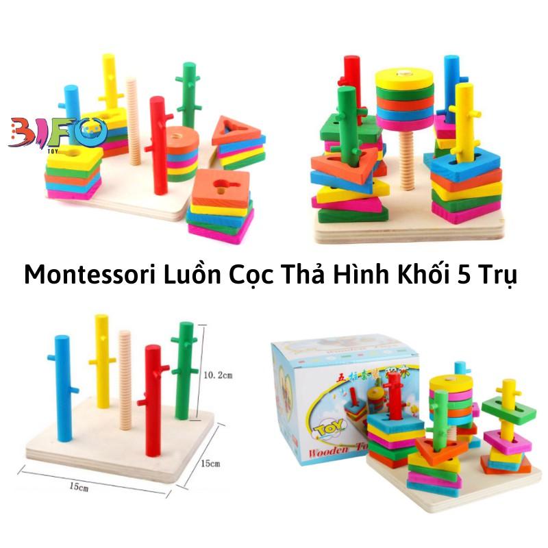 Đồ chơi thả hình khối và màu sắc tổng hợp bằng gỗ theo phương pháp montessori, xe kéo, tàu hỏa cho bé