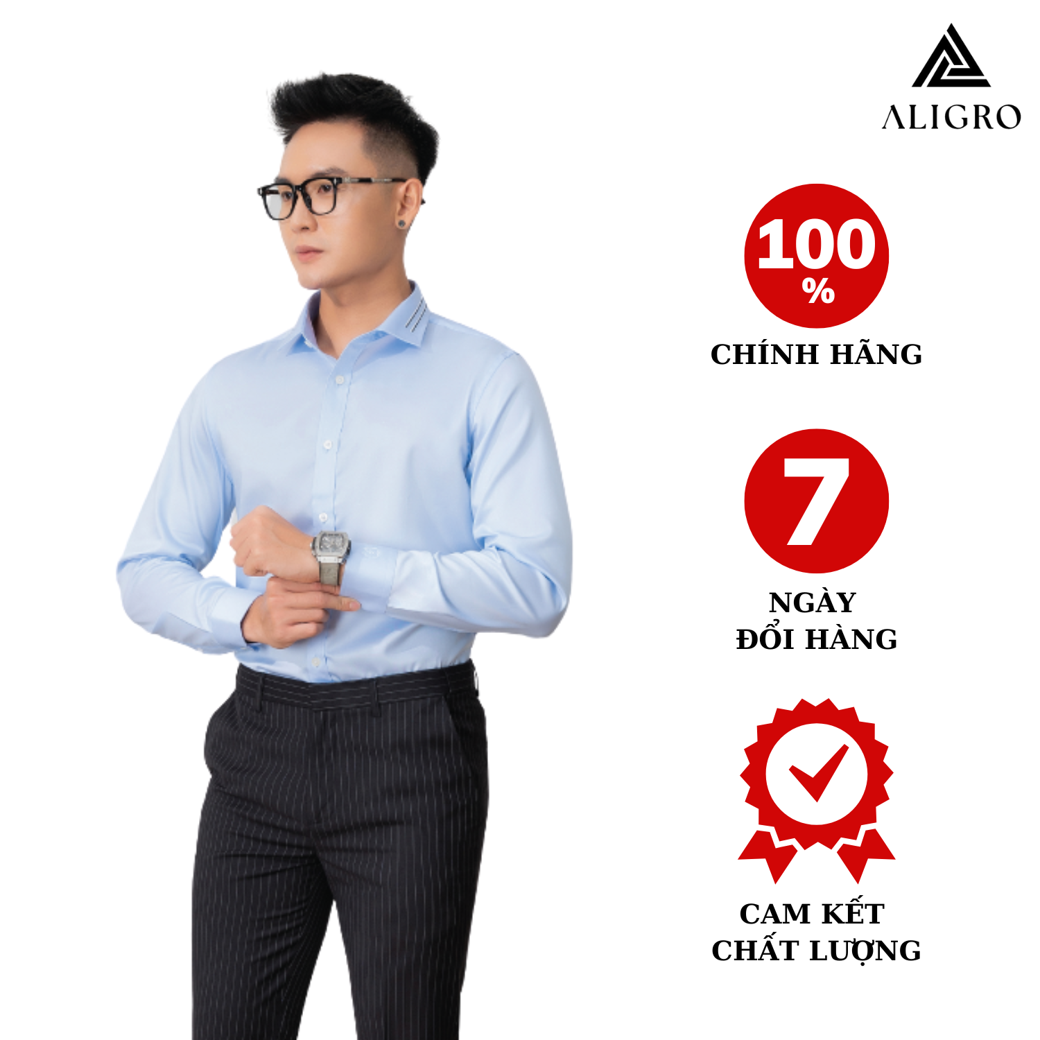 Hình ảnh Áo sơ mi nam dài tay ALIGRO chất liệu 100% cotton  , cổ bẻ dáng ôm chống nhăn Blue ALGS212