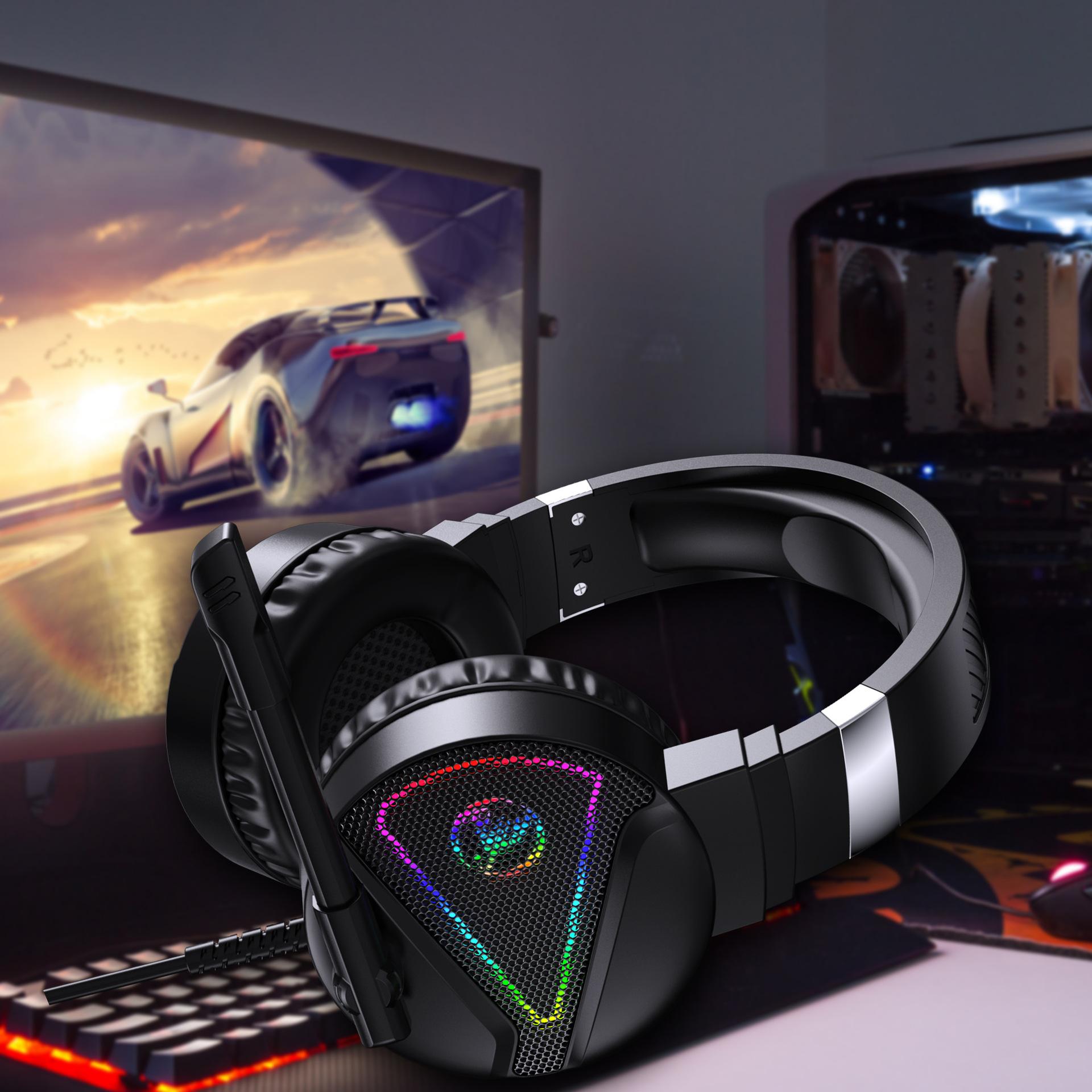 F16 Gắn Đầu Tai Nghe Chơi Game RGB Dạ Quang ABS Chất Liệu Máy Tính Tai Nghe Chụp Tai Chơi Game Có Dây Gà Tai Nghe