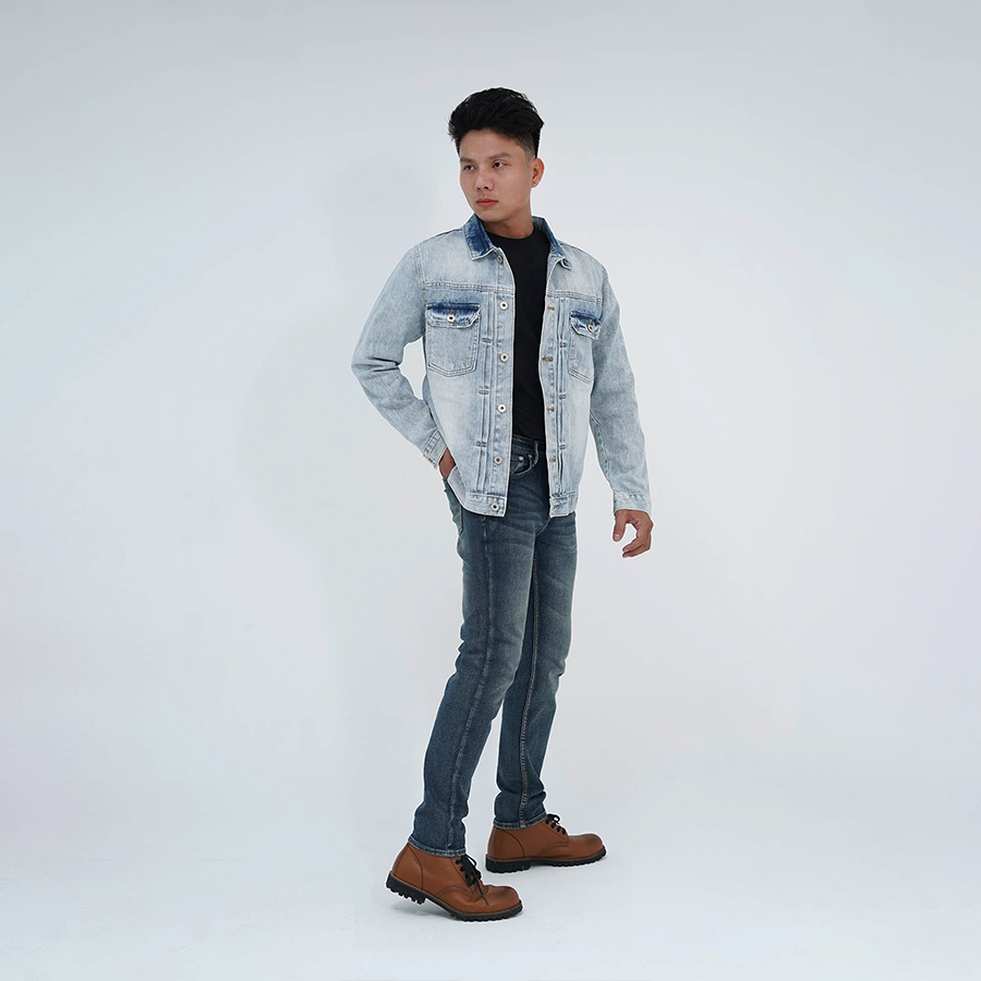 Áo Khoác Nam Jeans Cao Cấp HUNTER X-RAYS  Form Straight Cotton Màu Xanh Bạc – Hunter X-Rays K10