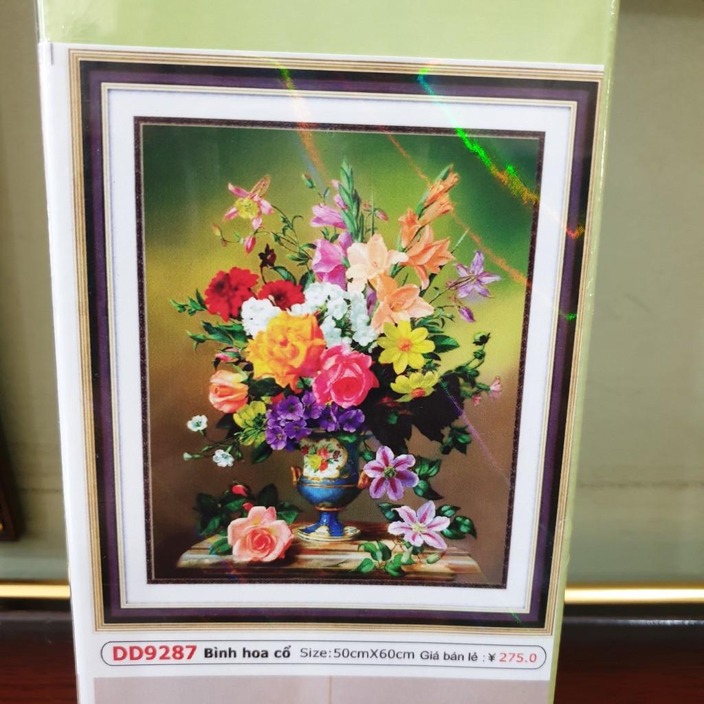 Tranh Đính Đá BÌNH HOA CỔ ĐIỂN (ĐÁ ABC CAO CẤP). Kích Thước: 50cm x 60cm