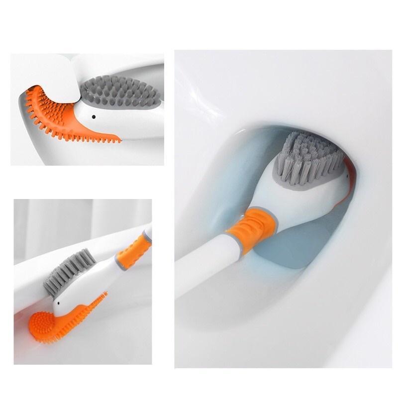 Cọ rửa bồn cầu toilet AMOS gắn tường tạo hình chú vịt ngộ nghĩnh chất liệu silicone siêu mềm mại