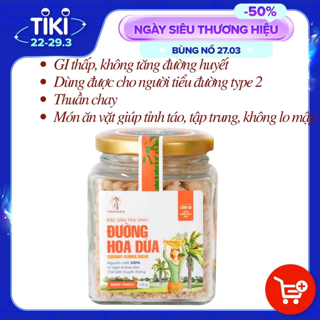 Đường hoa Dừa SOKFARM Hũ 135gr - Ngon ngọt tự nhiên, không sợ tăng cân, phù hợp với trẻ em, người đường huyết cao và tiểu đường type 2.