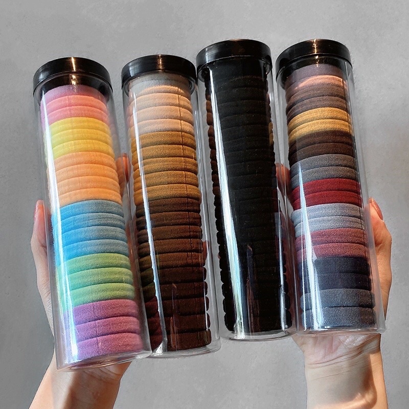 Set 20 Dây Chun Buộc Tóc Siêu Xinh Đựng Trong Hộp Ống Trong Suốt Tiện Lợi - Egreen Dùng 1 Lần