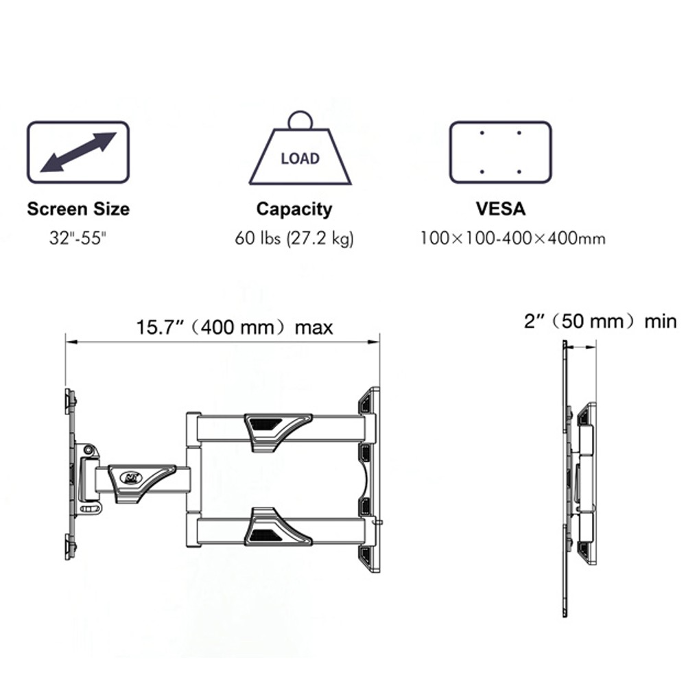 Giá Khung treo tivi North Bayou NB-P4 Xoay đa năng từ 32 đến 55 inch , Tải trọng tối đa 27Kg - Hàng chính hãng