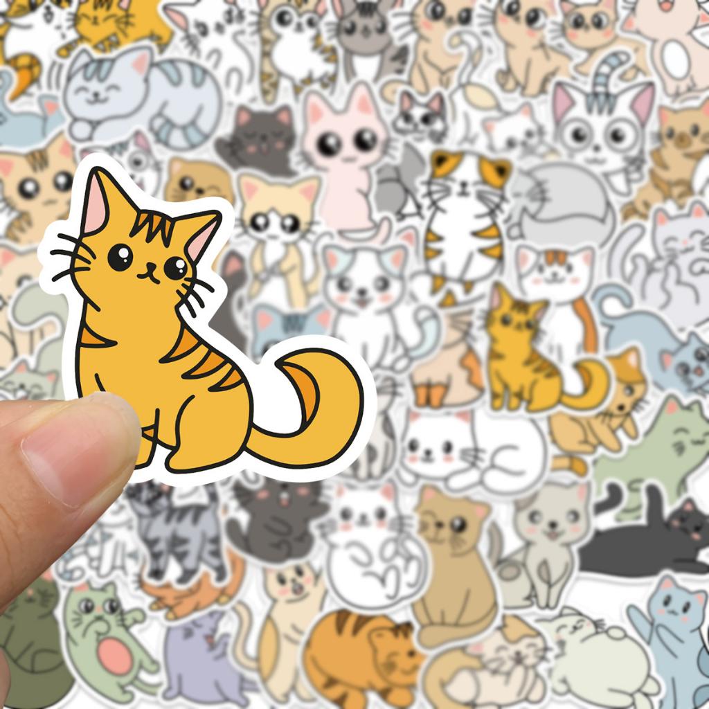 Sticker MÈO NGỐ hàn quốc hoạt hình cute trang trí mũ bảo hiểm,guitar,ukulele,điện thoại,sổ tay,laptop