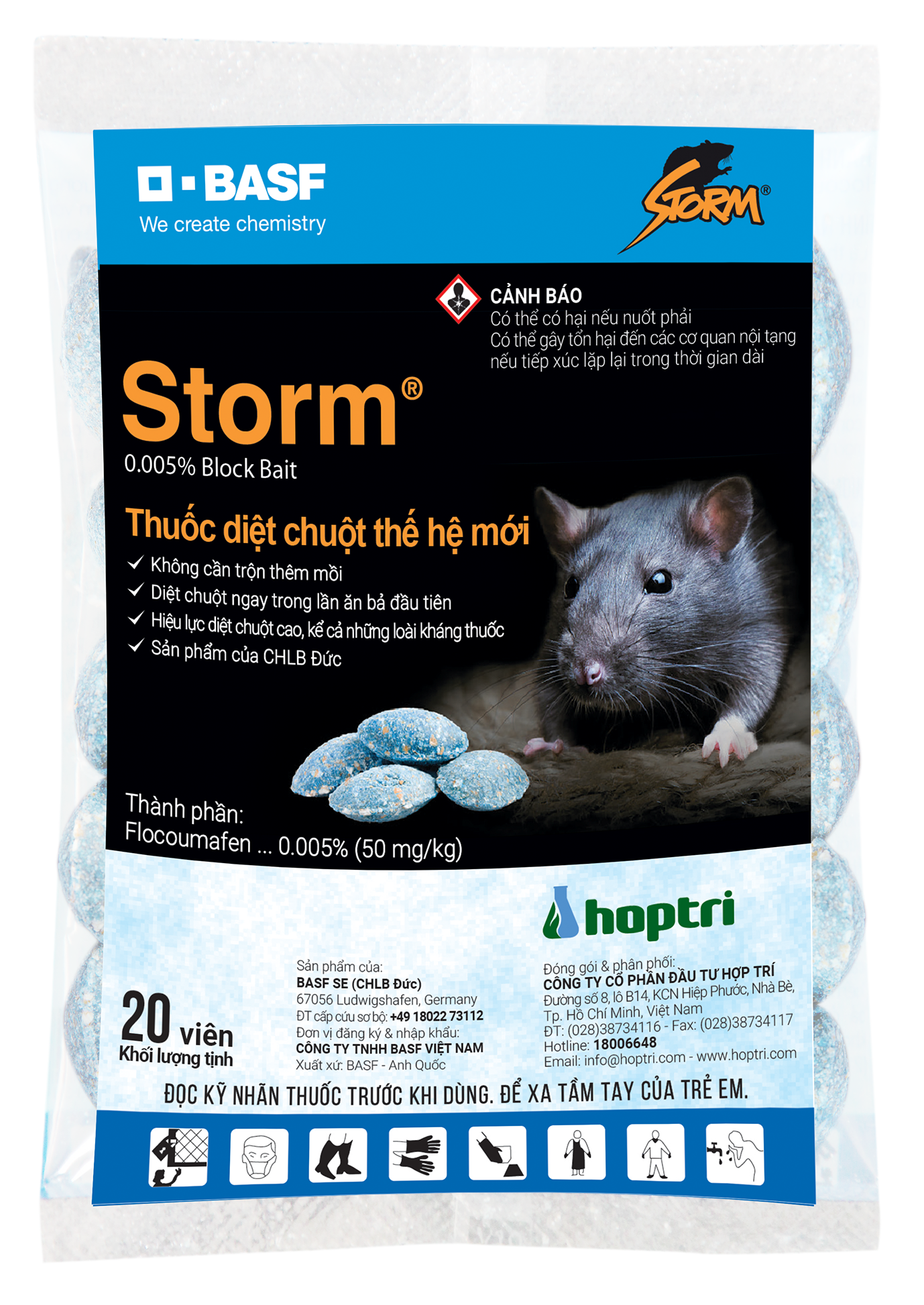 Thuốc diệt chuột Storm 0.005% (1 gói x 20 viên) (bao bì mới)