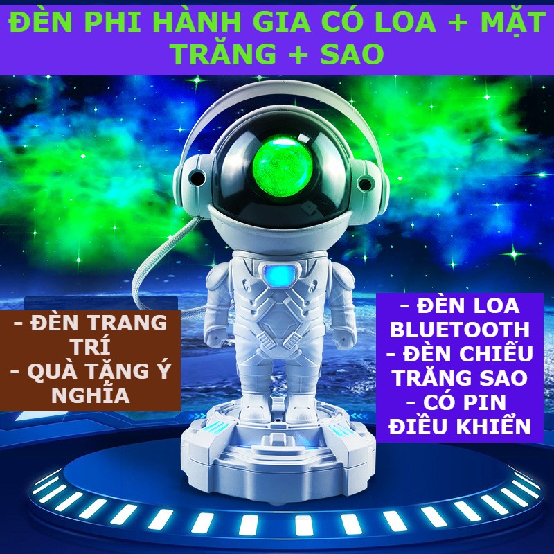 Đèn phi hành gia chiếu sao mặt trăng có loa bluetooth làm decor nhà , đèn phòng ngủ lung linh.