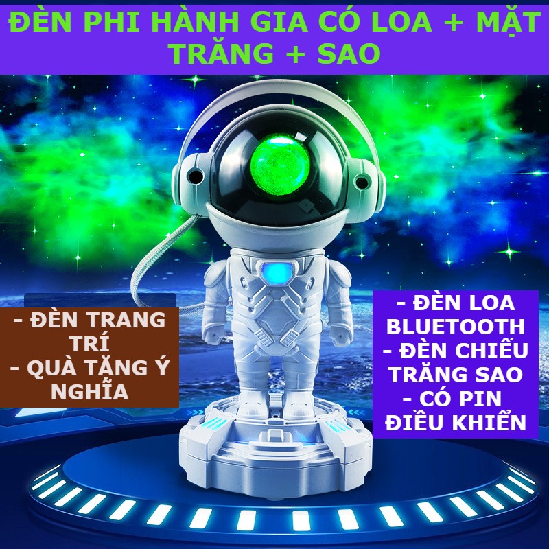 [ có loa + trăng + sao ] Đèn phi hành gia chiếu sao mặt trăng  có loa bluetooth làm decor nhà , đèn phòng ngủ lung linh.