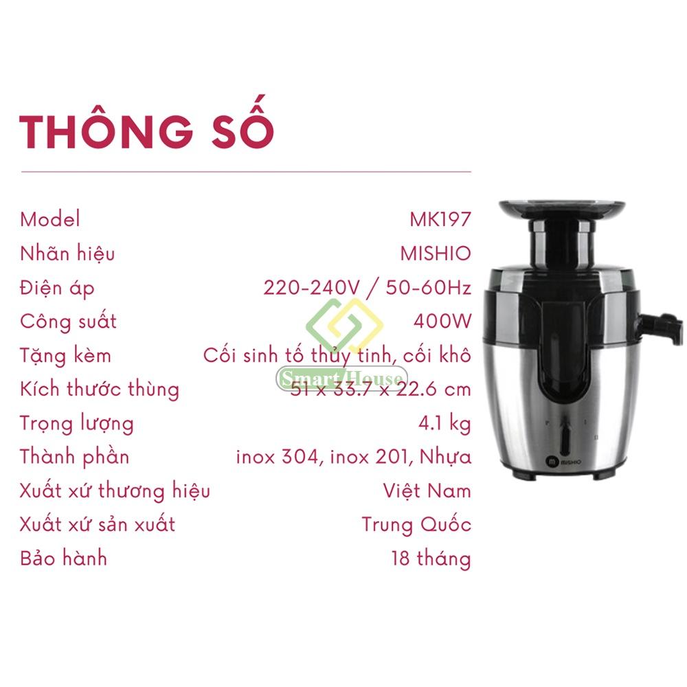 Máy ép trái cây đa năng cao cấp Mishio MK197 400W (tặng cối sinh tố + cối xay tiêu)
