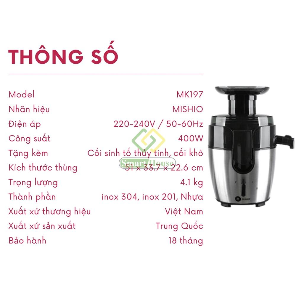 Máy ép trái cây đa năng cao cấp Mishio MK197 400W (tặng cối sinh tố + cối xay tiêu)