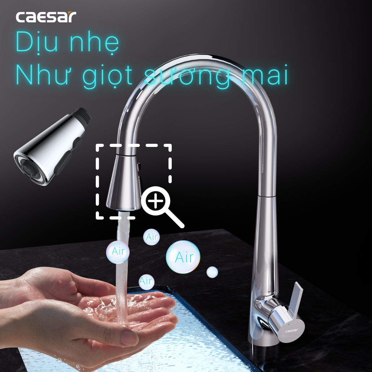 Vòi Rửa Bát Rút Dây Nóng Lạnh K905C Caesar