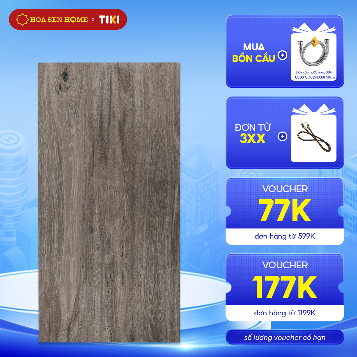 Gạch men lát nền LUSTRA INSPA0601200033 loại gạch granite vân gỗ tự nhiên, độ dày 9.4mm, gạch 1 face, kích thước 600mmx1200mm, thùng 2 viên - Hàng chính hãng
